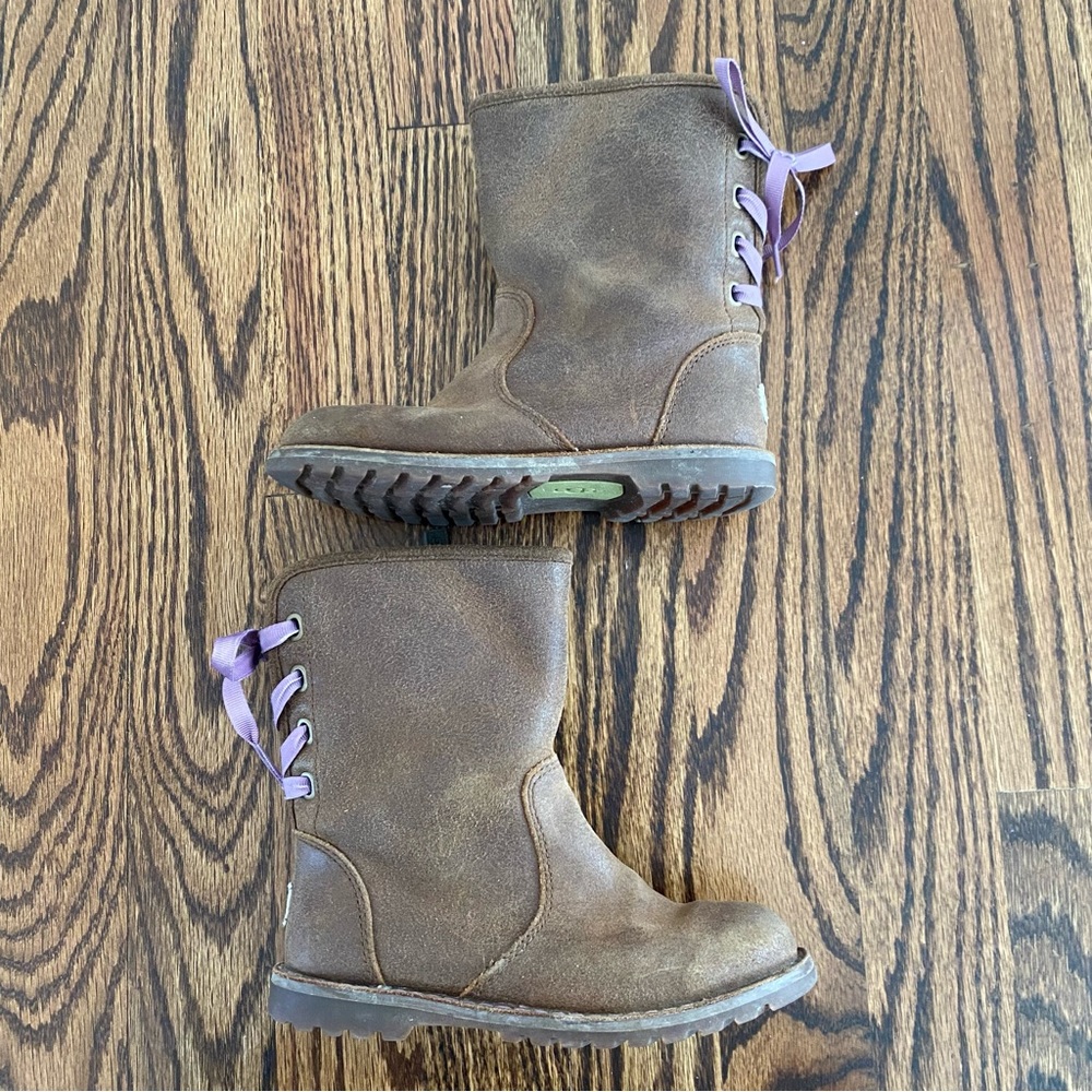 Little Girl Ugg Brown Lace Up Boots Size 10